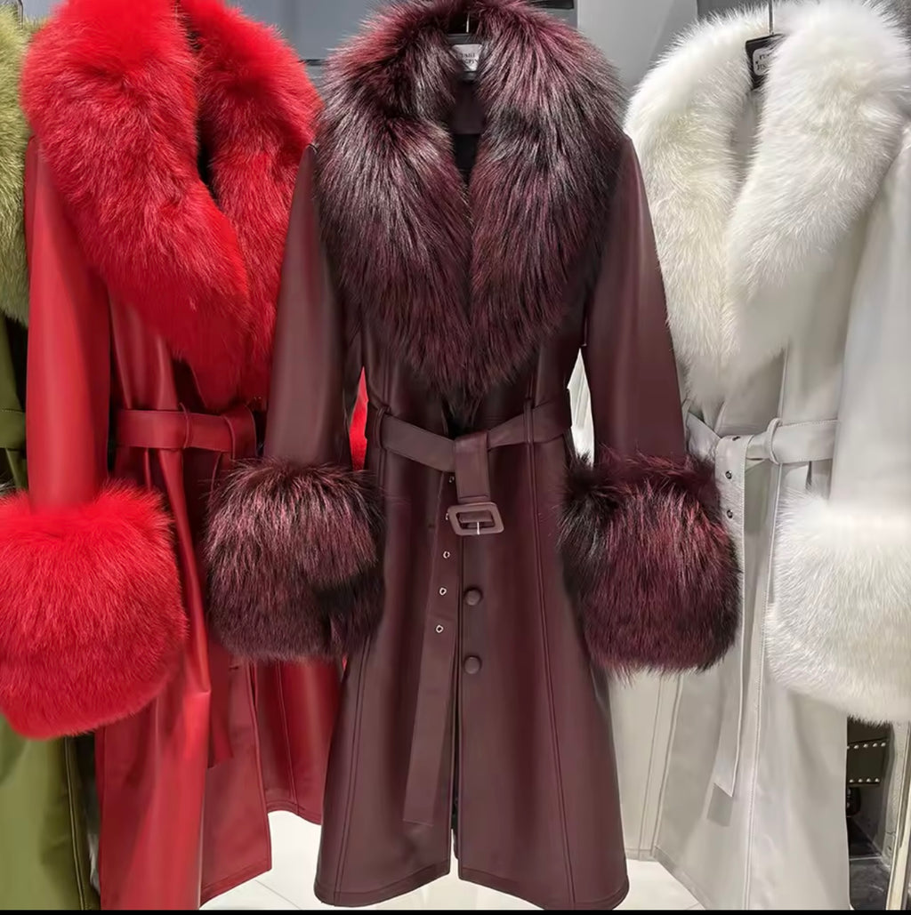 Luxe Fox Fur Leather Statement Coat