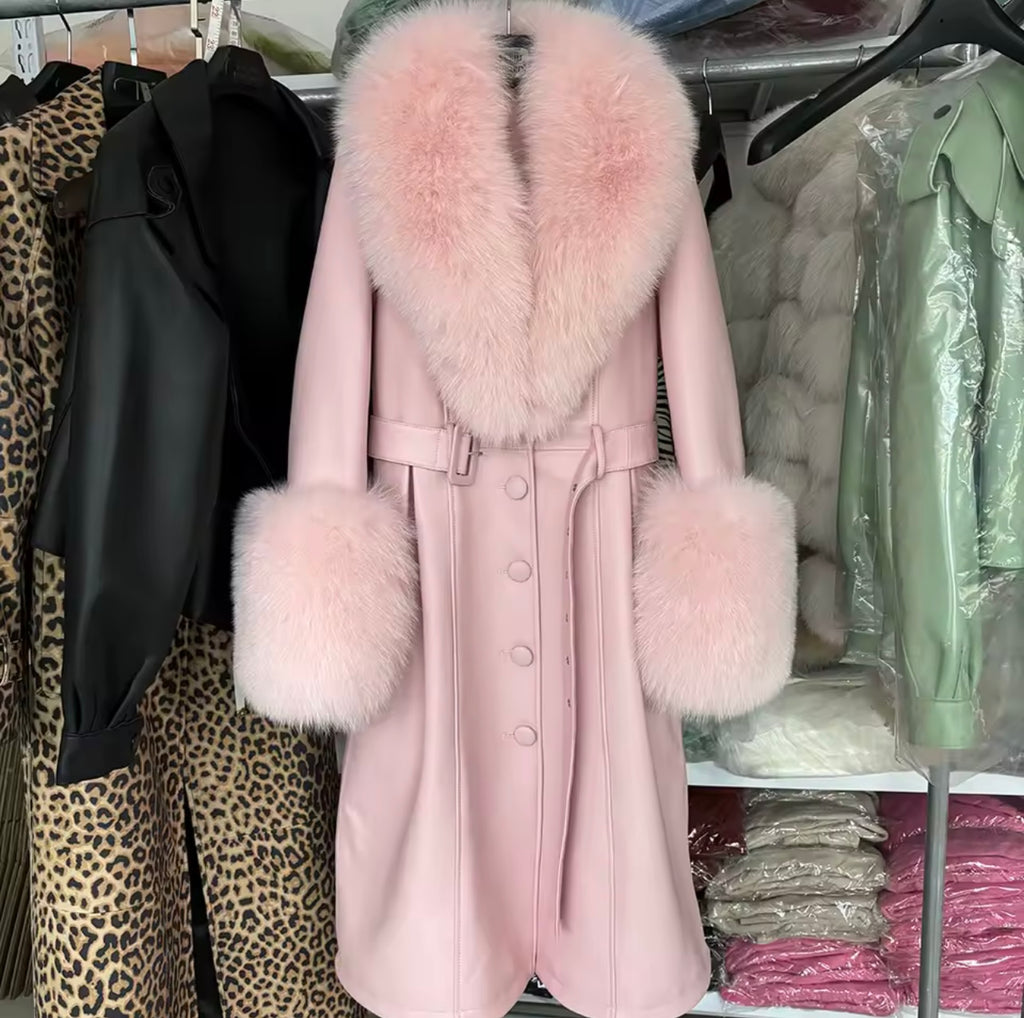 Luxe Fox Fur Leather Statement Coat