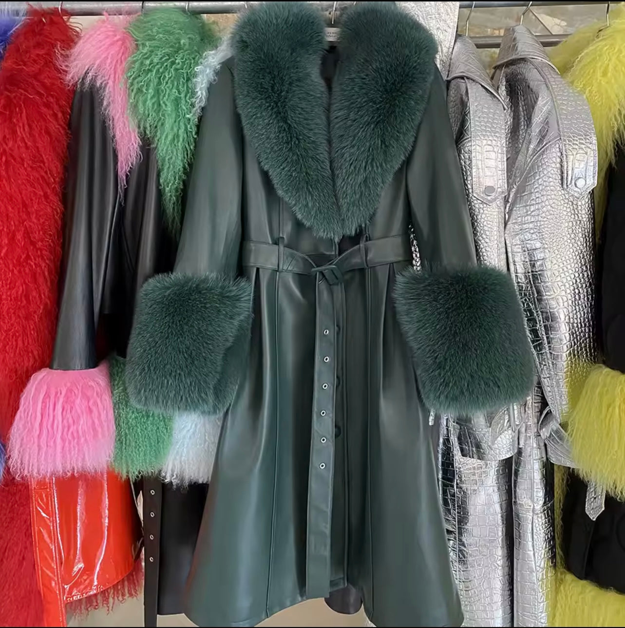 Luxe Fox Fur Leather Statement Coat