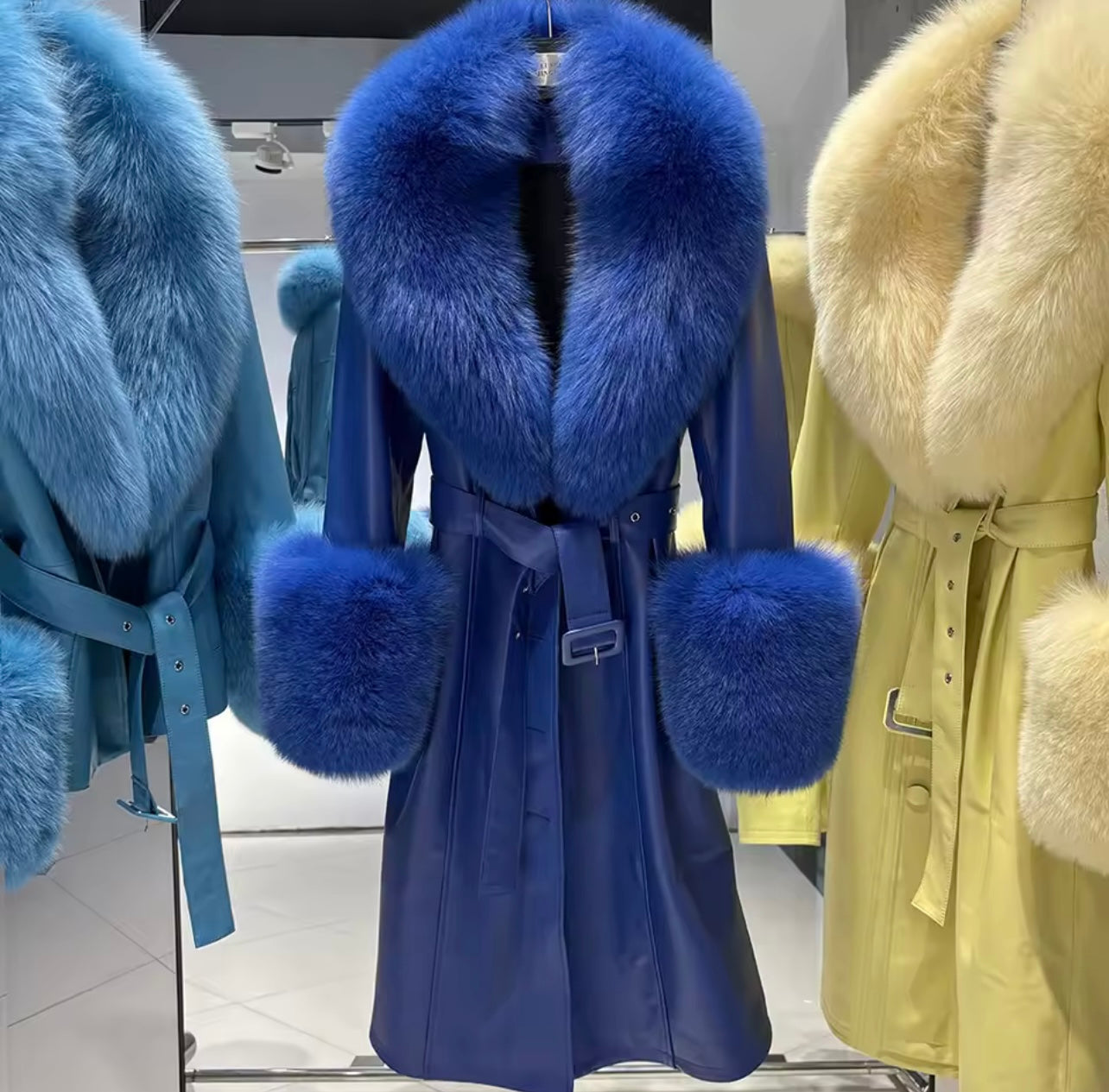 Luxe Fox Fur Leather Statement Coat