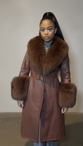 Luxe Fox Fur Leather Statement Coat