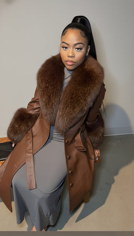 Luxe Fox Fur Leather Statement Coat